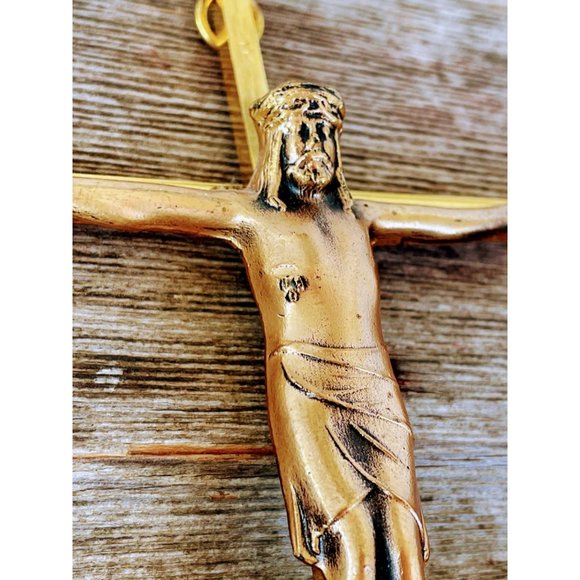 Vintage Brass INRI Crucifix Cross Jesus Wall Hanging - Picture 4 of 11